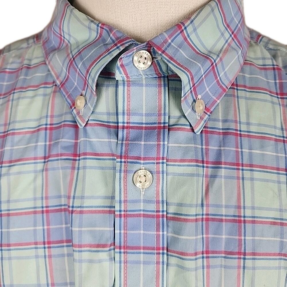 Vineyard Vines On The Go Shirt Men's XXL Blue Pink Plaid OTG Performance LS Brr - Picture 4 of 8